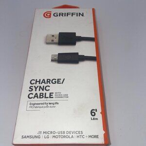 Griffin Black 6ft Charge & Sync Cable for Micro-USB Devices - Samsung, LG, Moto